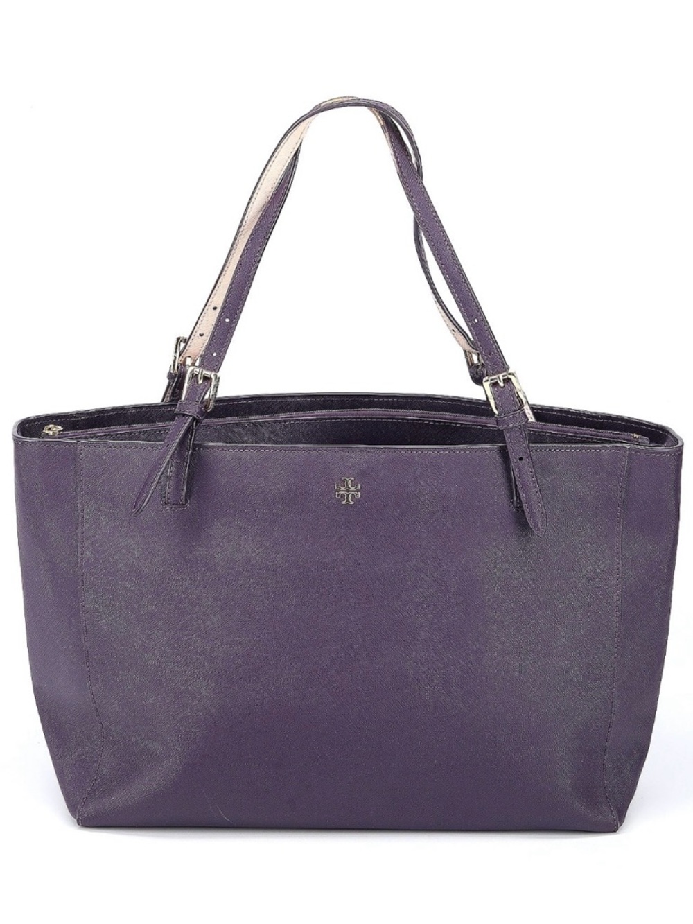 Tory Burch Deep Purple Leather Tote with Dual Straps